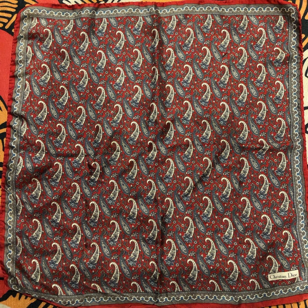 Christian Dior Red and Blue Paisley bandana Scarf